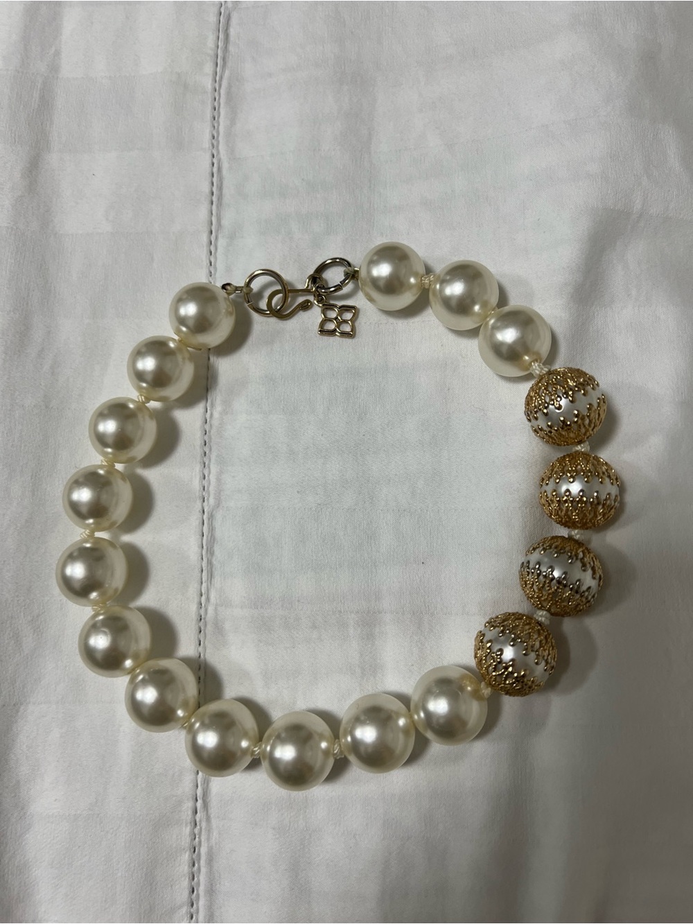 BCBG Ivory Pearl Necklace with Gold Filigree Accent Beads